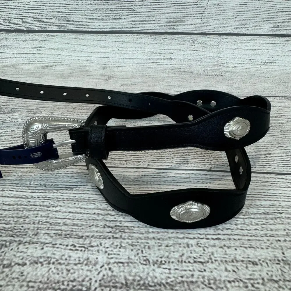 Indigo Supply Co Women's Black & Silver Western Boho Scallop Belt Size Large